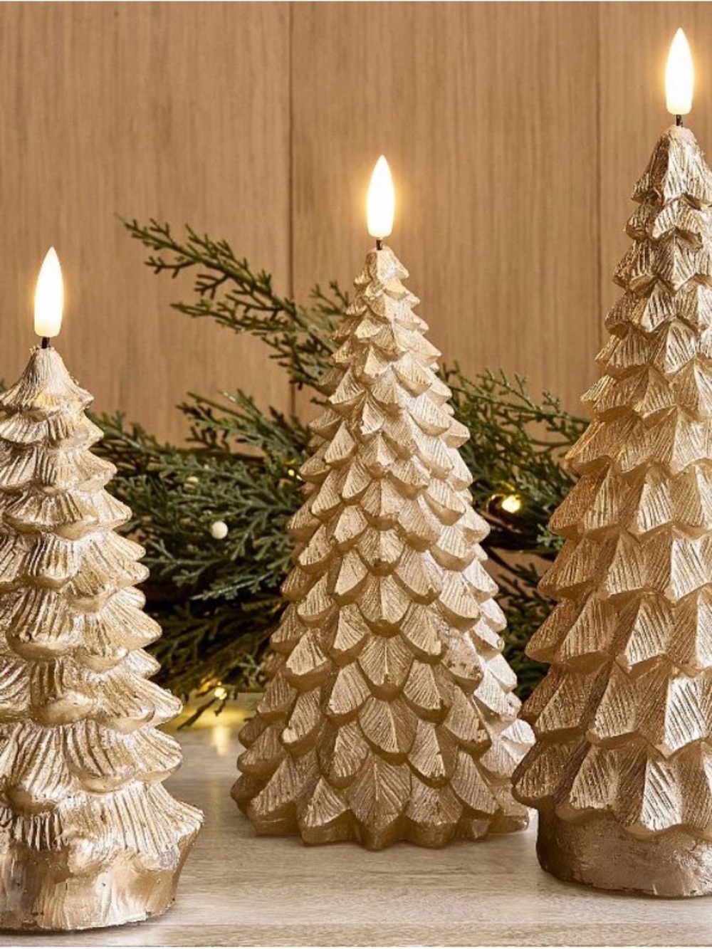 Pottery Barn Gold Holiday Flameless Tree Candle